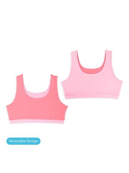 You Got Plan B Girls
                        Coral & Baby Pink Solid Reversible Sports
                        Bra