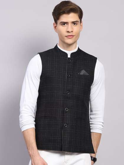 Monte Carlo Checked
                        Sleeveless Nehru Jackets