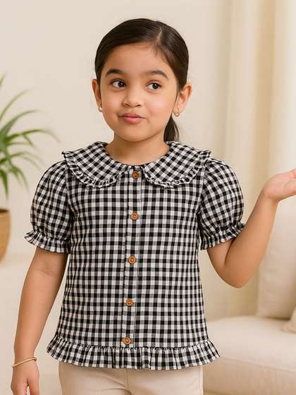 Miyo Girls Checked
                      Peter Pan Collar Cotton Shirt Style Top