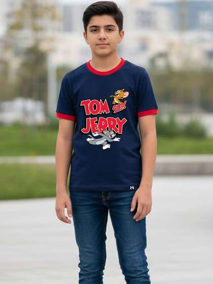 YK X Minute Mirth Boys
                    Tom & Jerry Printed Half Sleeve Cotton Tshirt