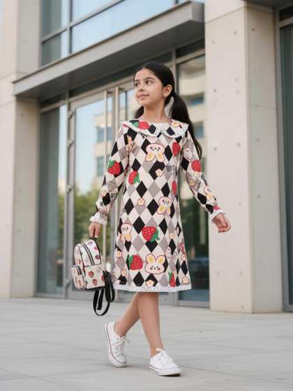Grit N Groove Print
                    Peter Pan Collar A-Line Dress