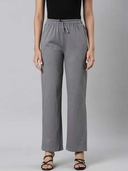 TWIN BIRDS
                        Anthrazite Grey Women Relaxed Solid Knitted
                        Palazzo Pant with Side Pockets