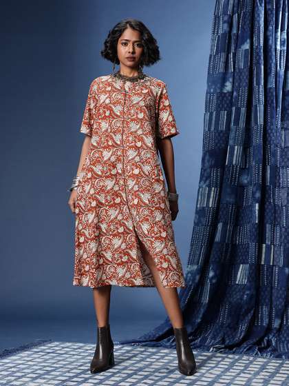 Taavi Block Print
                          Legacy Pure Cotton Ethnic Motifs Printed
                          A-Line Slit Midi Ethnic Dress