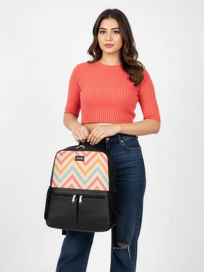 ZOUK Women Chevron
                          Printed Vegan Leather Backpack With
                          Compression Straps-Up to 16 inch