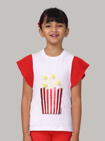 PILOLO Girls Printed
                    Flared Sleeve Cotton Top