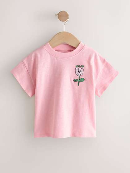 NEXT Girls Drop-Shoulder
                    Sleeves Pure Cotton T-shirt