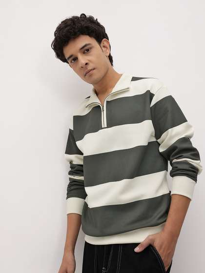 The Roadster
                        Lifestyle Co. Striped Mock Collar Pullover with
                        Half Zipper