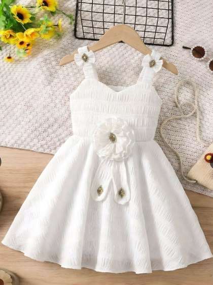 Satjal Fab Girls Self
                    Design Shoulder Straps Corsage Detail Fit and Flare
                    Dresses