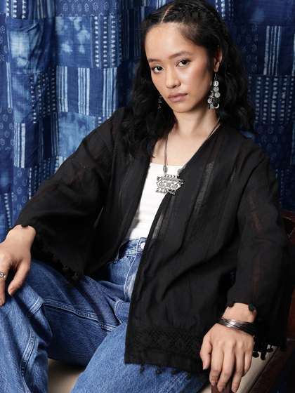 Taavi Pure Cotton
                          Woven Legacy Open Front Shrug