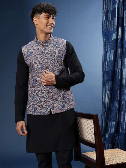 Taavi Kalamkari Pure
                        Cotton Ethnic Printed Nehru Jacket