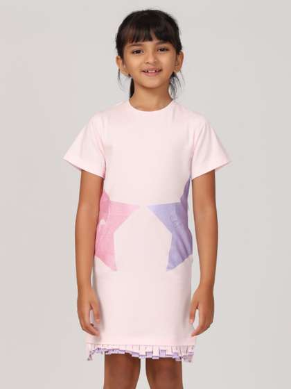 PILOLO Girls Round Neck
                    A-Line Cotton Dress