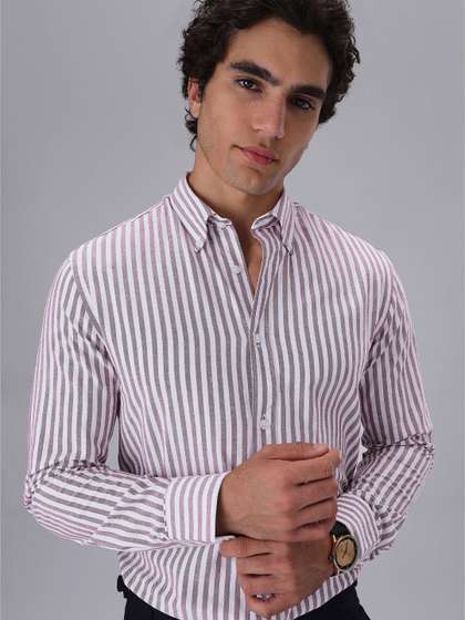 Banana Club Men
                        Maroon Cotton Oxford Stripe Shirt
