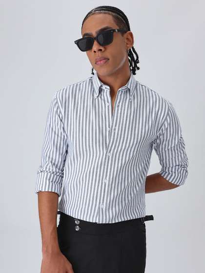 Banana Club Men Dark
                        Blue Cotton Oxford Stripe Shirt