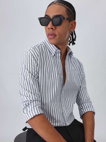 Banana Club Men
                        Black Cotton Oxford Stripe Shirt
