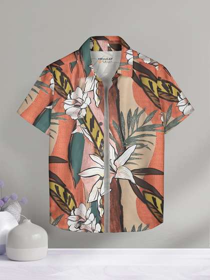 HELLCAT Boys Spread
                    Collar Floral Printed Cotton Casual Shirt