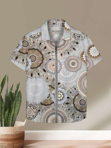 HELLCAT Boys Spread
                    Collar Ethnic Motifs Printed Cotton Casual Shirt