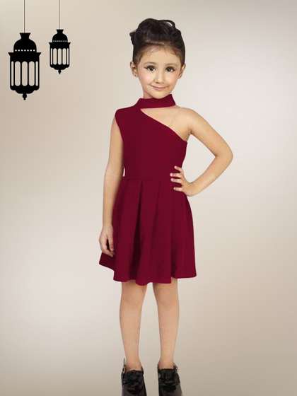 BAESD Girls One Shoulder
                    Cherry Red Fit & Flare Dress