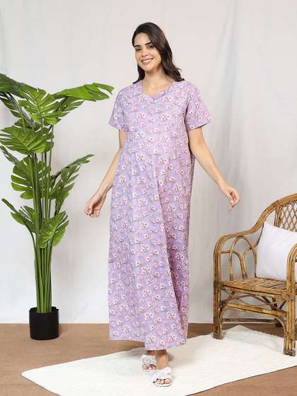 MomToBe Women's
                        Cotton Periwinkle Purple Feeding Nighty
                        Nightdress