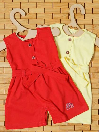 THE MAPLES FASHION
                    Infant Girls Pack of 2 Hosiery Cotton Rompers