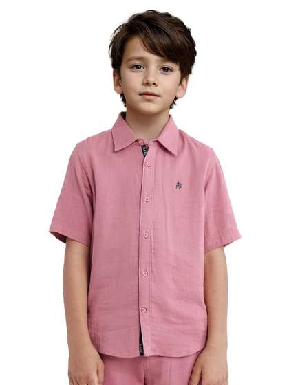 RARE ONES Boys Relaxed
                    Fit Spread Collar Solid Cotton Casual Shirt