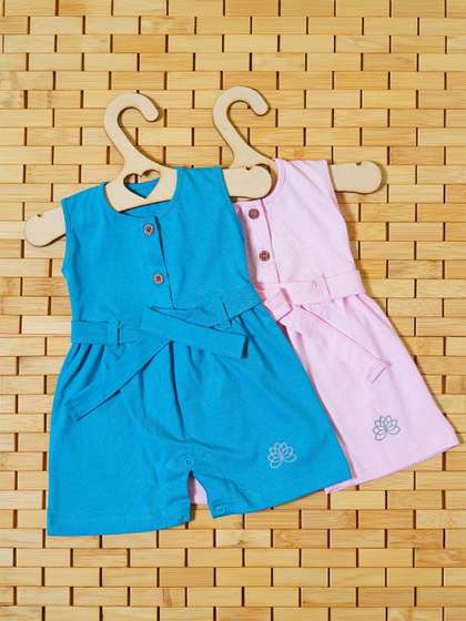 THE MAPLES FASHION
                      Girls Pack of 2 Cotton Sleeveless Rompers