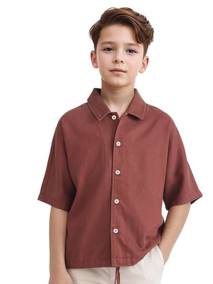 RARE ONES Boys Relaxed
                    Fit Spread Collar Textured Cotton Casual Shirt