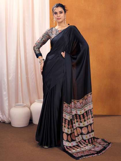 Mitera Ajrak Block Satin Saree
