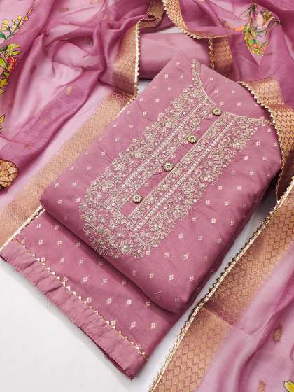 TAVAS Ethnic Motifs
                      Embroidered Chanderi Silk Unstitched Dress
                      Material