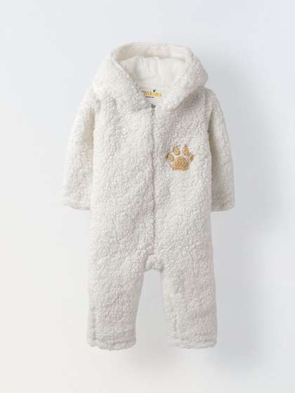 SPUNKIES Infant Sherpa
                    Paw Print Hooded Romper - Ultra-Soft & Cozy
                    Winter Outfit