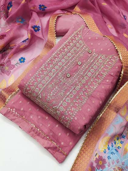 TAVAS Floral
                        Embroidered Zari Unstitched Dress Material