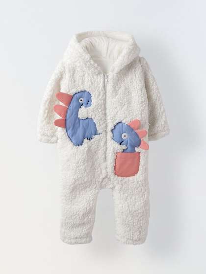 SPUNKIES Kids Infant
                      Fuzzy Dinosaur Hooded Romper - Cozy & Adorable
                      Winter Outfit