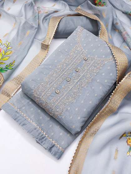 TAVAS Ethnic Motifs
                        Embroidered Chanderi Silk Unstitched Dress
                        Material