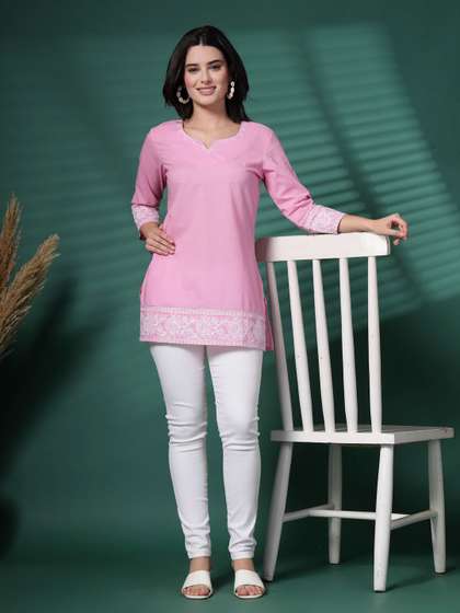 Sangria Embroidered
                        Cotton Short Kurti