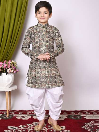 Cae Boys Ethnic Motifs
                    Printed Mandarin Collar Sequinned Straight Kurta
                    With Patiala