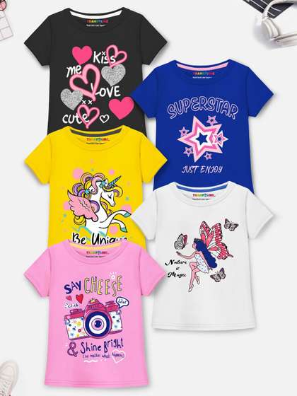 YK X Trampoline Girls
                    Graphic Printed Round Neck Cotton T-shirts