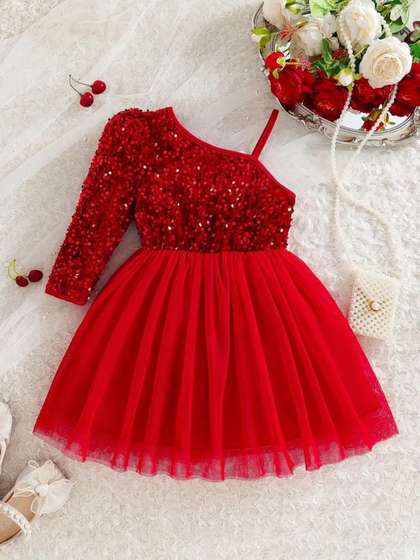 BAESD Girl Sequined
                    Embellished One Shoulder Tulle Fit & Flare
                    Dress