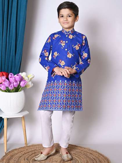 Cae Boys Ethnic Motifs
                    Printed Mandarin Collar Kurta With Pyjama