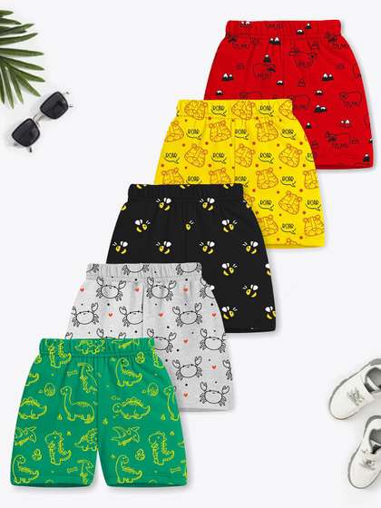 YK X Trampoline Kids
                      Pack of 5 Typography All over Printed Shorts