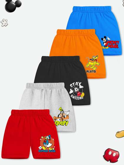 YK Disney Boys Pack Of 5
                    Printed Regular Fit Mid-Rise Shorts