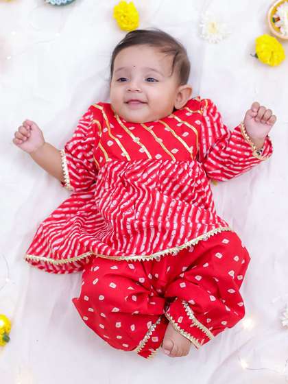 KID1 Girls Leheriya
                    Printed Gotta Patti Pure Cotton Kurti With Trousers