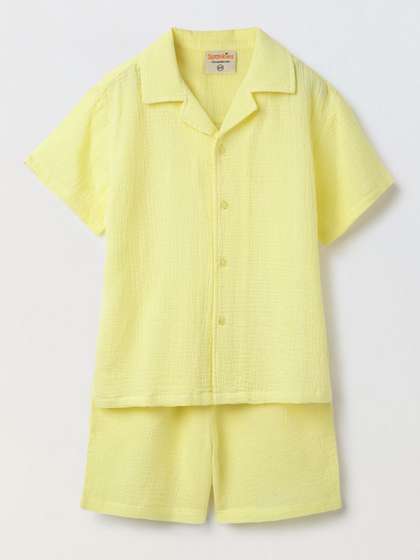 SPUNKIES Boys Short
                    Sleeves Pure Cotton Shirt with Shorts