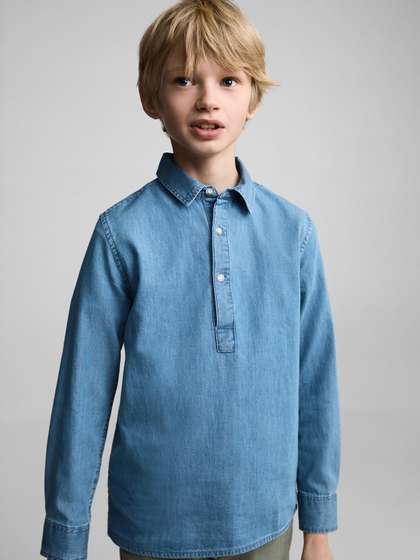 Mango Kids Boys Solid
                    Pure Cotton Denim Shirt