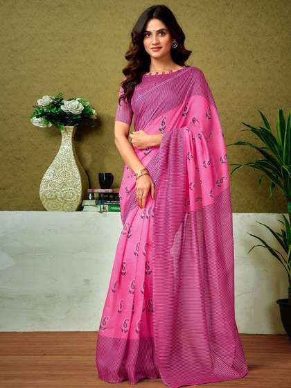 Sangria Striped
                        Printed Ready To Wear Saree With Unstitched
                        Blouse