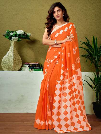 Sangria Ethnic
                        Motifs Printed Ready To Wear Saree With
                        Unstitched Blouse