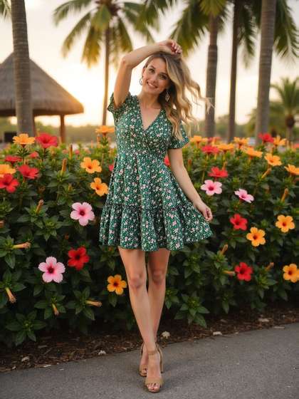 Berrylush Floral
                        Print Ruffled A-Line Mini Dress