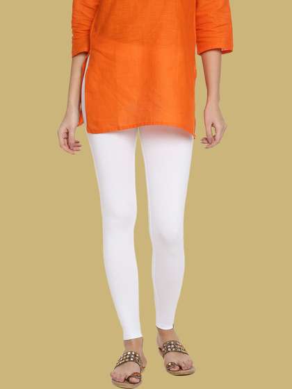 TWIN BIRDS Women
                        Cotton Blend Solid Pearl White Ankle Length
                        Legging