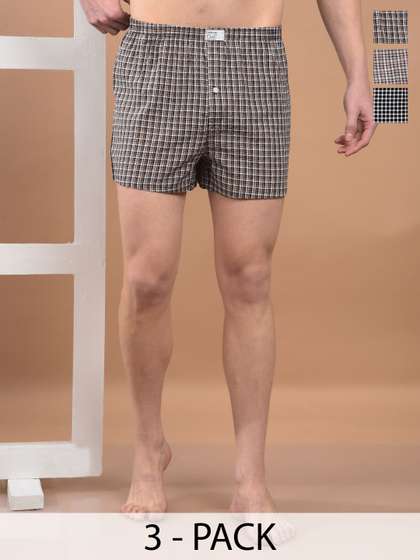 Dollar Pack Of 3
                          Assorted Checkered Pure Combed Cotton Boxers
                          TSSO-01-CHECK246-PO3