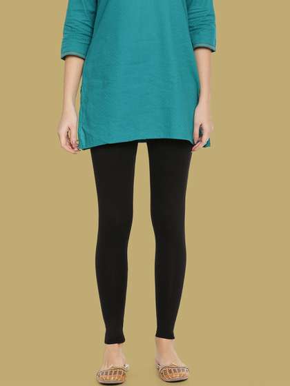 TWIN BIRDS Women
                        Cotton Blend Solid Carbon Black Ankle Length
                        Legging