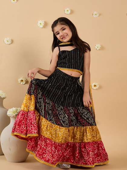 pspeaches Girls
                      Printed Ready to Wear Lehenga & Blouse With
                      Dupatta