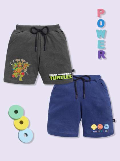 YK X Minute Mirth Boys
                    Assorted Pack Of 2 Mutant Ninja Turtles Printed
                    Cotton Shorts